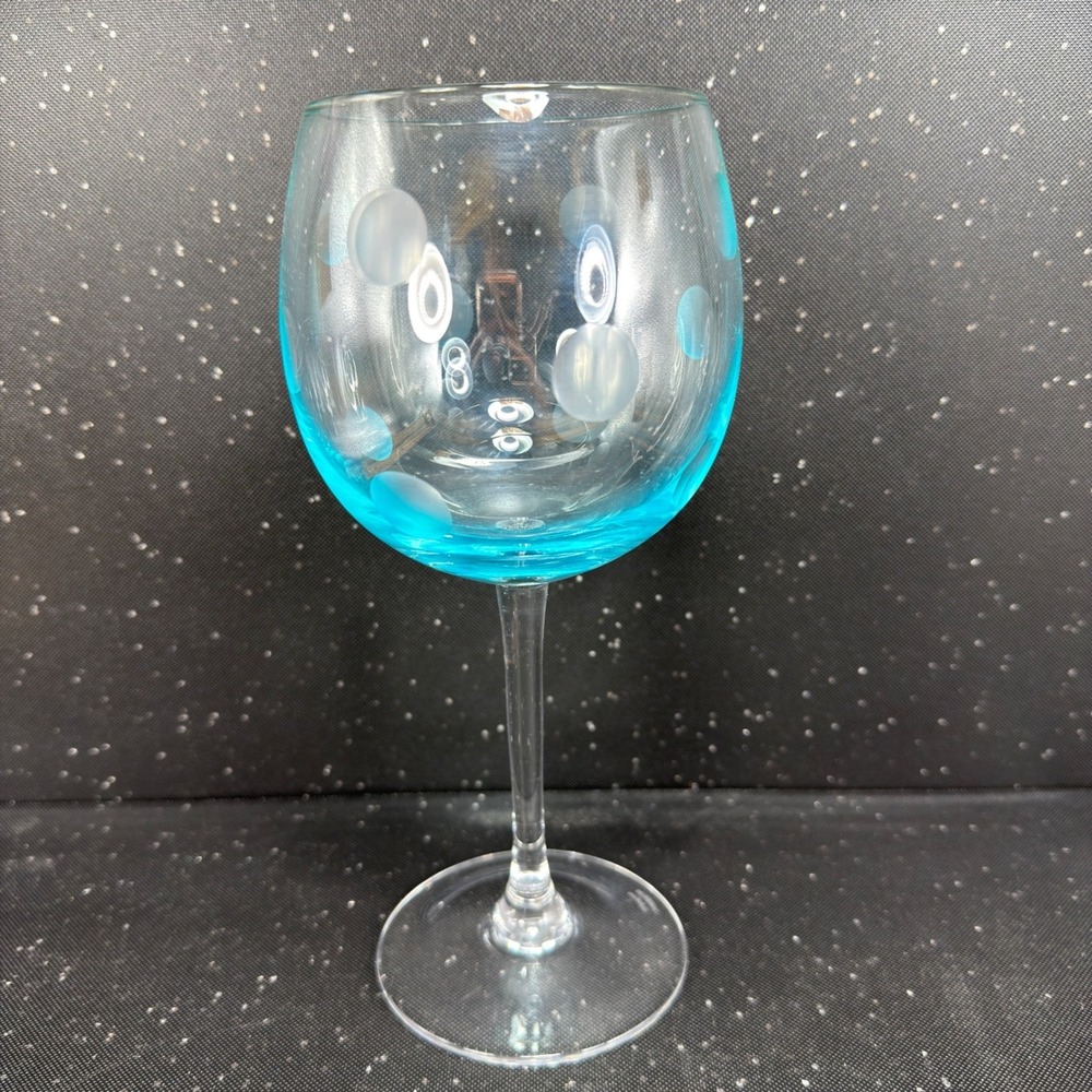 Marquis Waterford Turquoise Polka Dot Wine Glass 8.5" Crystal Stemware Blue